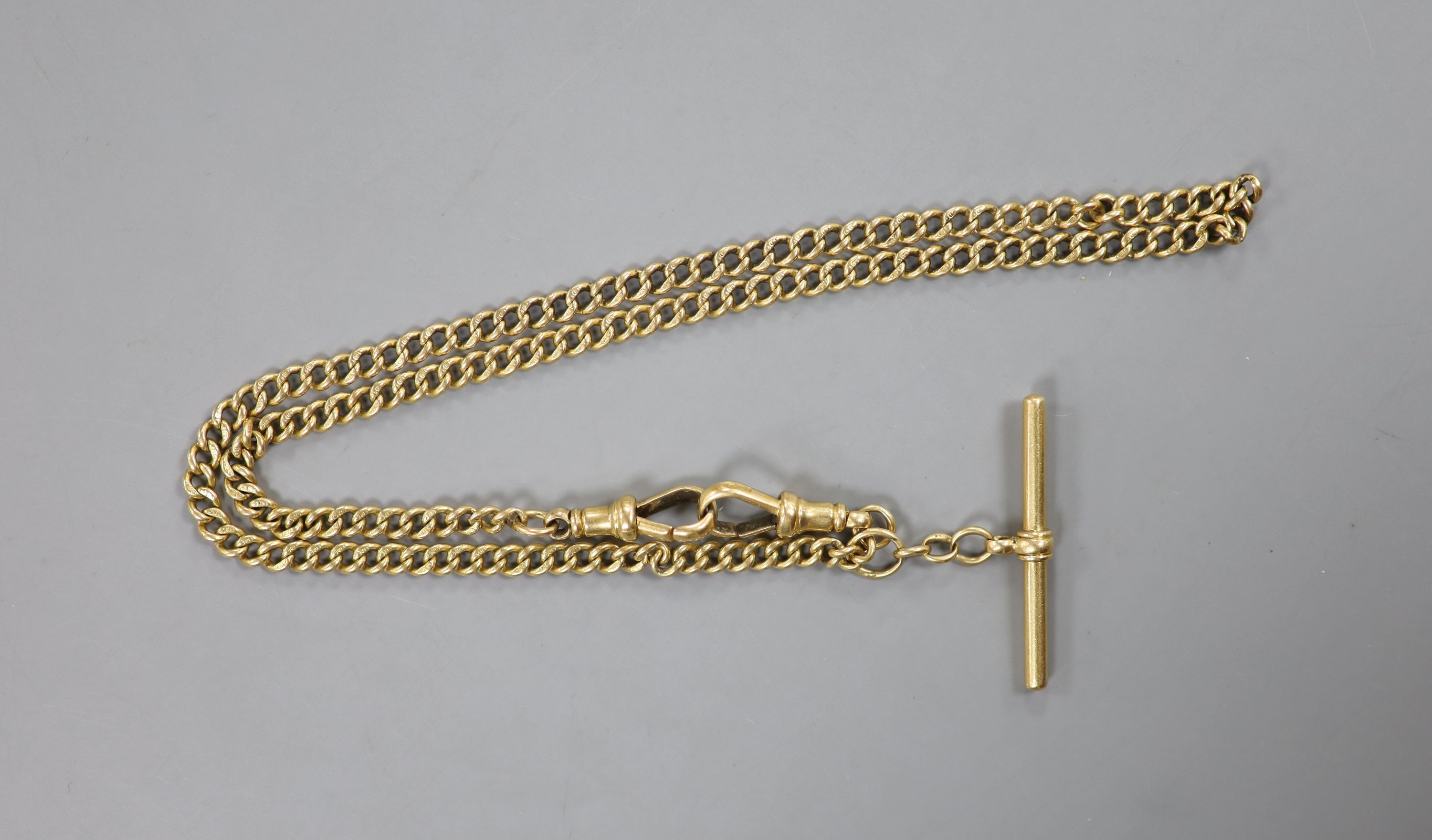 An 18ct gold curb link albert, 42cm, 27.2 grams.